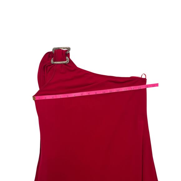 Cache Womens Vintage Red Holiday One Shoulder Rhinestone Drape Mini Dress Sz M - Picture 12 of 14